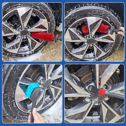 5 Pack Car Wheel and Tire Cleaner Brushes Kit Auto Motorcycle Rim Ultra Soft Microfiber No Spatter Bendable Woolies Bristle Cleaning Set (Red & Black) - color: Red & Black
