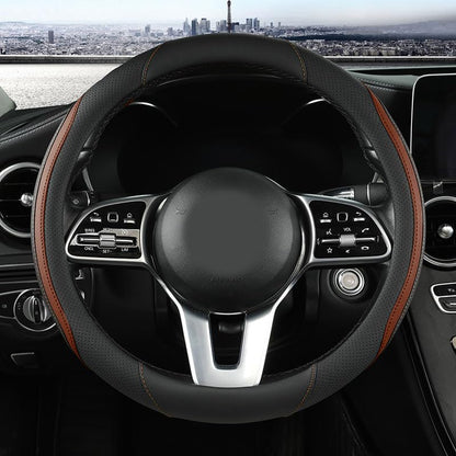 Car Steering Wheel Cover, Leather Steering Wheel Cover Brown Universal 14.5-15 Inch Microfiber Leather Anti-Slip Breathable Auto Steering Wheel Covers for Men Women (Black&Brown) - color: Brown