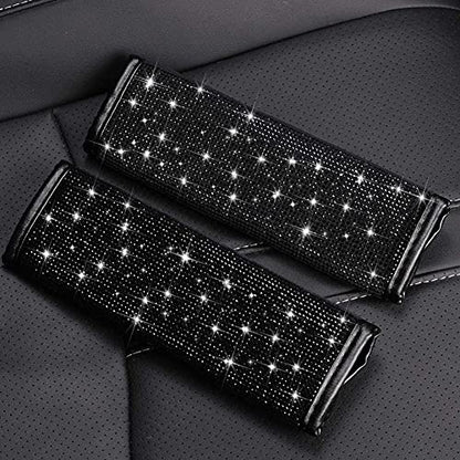 Seat Belt Pads 2-Pack Bling Seat Belt Covers Soft PU Leather Crystal Seat Belt Shoulder Pads Rhinestone Bling Car Accessories For Women (Black) - color: Black