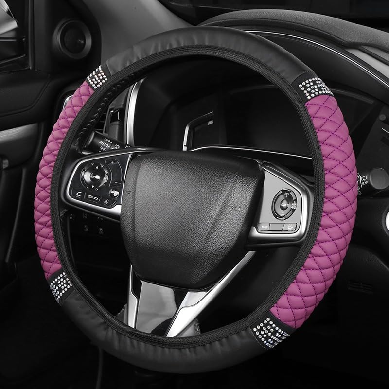 PU Leather Elasticity Car Steering Wheel Cover Anti-Slip Adjustable Steering Wheel Protective Sleeve, Purple - color: Purple