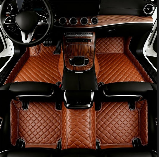 Add Personal Touch to Your Vehicle with IMEISH Customizable Logo Text Car Mats for 99% of vehiclesPads Protection Non-Slip Leather Floor Liners (Light Brown) - color: Light brown
