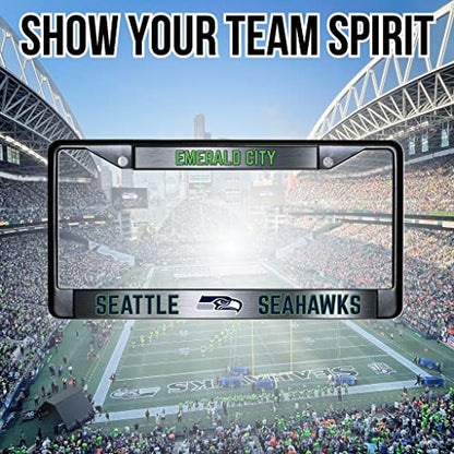 NFL Seattle Seahawks Emerald City Black Chrome License Plate Frame - 2-Screw Mount - color: Seahawks