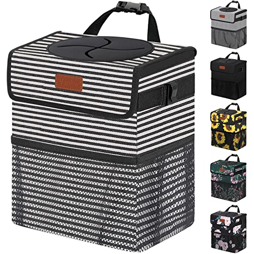 Vankor Car Trash Can for Car Cute, Bag Bin Hanging Waterproof Automotive Garbage Cans Leak Proof Vehicle Trash Can Stripe - color: Stripe, size: 2.2 Gallons