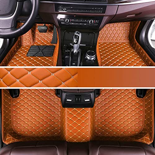 Custom Personalized Floor Mats for Cars - Luxury Full Coverage All Weather Mats, Anti-Slip Leather Mat Set, Fit for 99% of Cars, SUVs & Trucks (Orange, A-Diamond) - color: Orange with Beige, size: A-Diamond