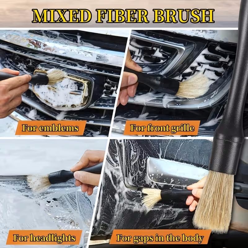 Car Detailing Brush Set Soft Bristles Ergonomic Handles for Air Vent Cleaning, Dashboard Dusting and Interior Wash, Black, 3pcs/Set - color: Black