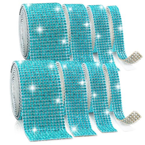 Rhinestone Ribbon Self Adhesive, 8-Yard Bedazzling Strips, 8-Rolls Rhinestone Strips for DIY Craft, Rhinestones for Crafting, Home Decor and Special Events, 4/6/8/14 Rows, Lake-Blue Crystal - color: 2 x 4/6/8/14 Rows Lake-Blue Crystal
