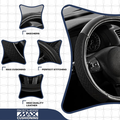 Skechers Steering Wheel Cover,Max Cushioning Leather Steering Wheel Cover Universal Fit 14" 1/2-15" Car Wheel Protector for Men Women Fit Suvs,Vans,Sedans,Car,Trucks,Black - color: Black