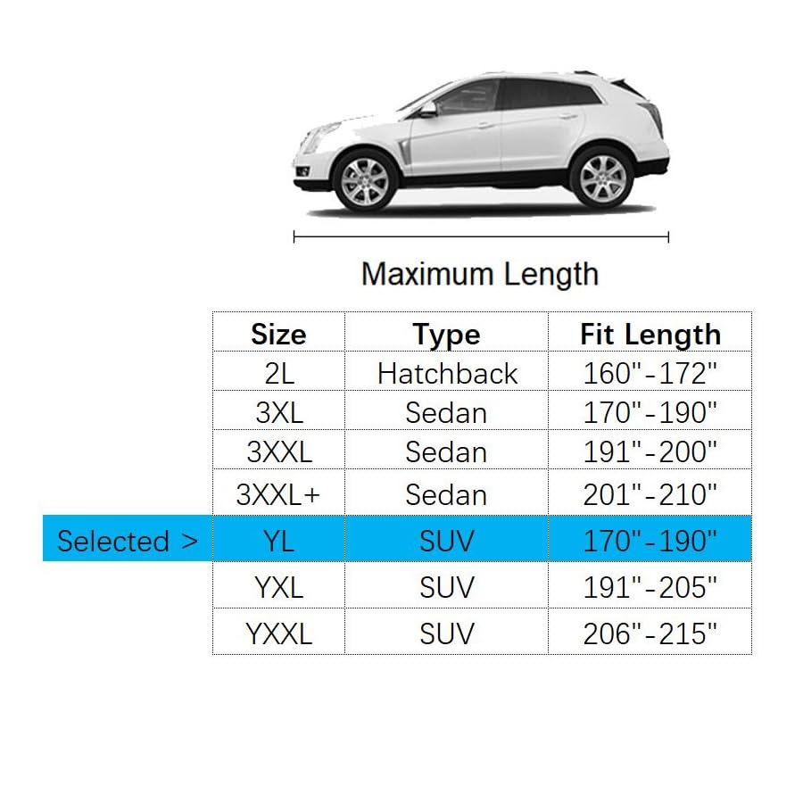 Car Cover Fit for 170-190 inches Length SUV Waterproof All Weather Outdoor Full Cover Rain Sun UV Protection Driver Side Door Zipper Dirtproof, Scratch Resistant, Breathable, Dustproof - size: YL: Fit 170-190 inches SUV