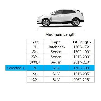 Car Cover Fit for 170-190 inches Length SUV Waterproof All Weather Outdoor Full Cover Rain Sun UV Protection Driver Side Door Zipper Dirtproof, Scratch Resistant, Breathable, Dustproof - size: YL: Fit 170-190 inches SUV
