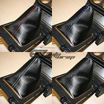 EZAUTO WRAP Universal Shift Knob Shifter Boot Cover Carbon Fiber Style Black with Black Stitches PVC Leather MT at Sport PVC Leather - color: Carbon Fiber With Black Stitches