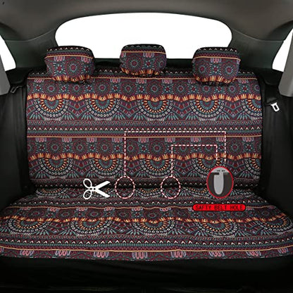 Baja Saddle Blanket Car Seat Covers 9PCS Full Set, Breathable and Washable Striped Woven Automotive Vehicle Seat Cover, Universal Boho Seat Cover for Sedan, SUV, Truck, Airbag Compatible - color: Red Baja, size: Full Set