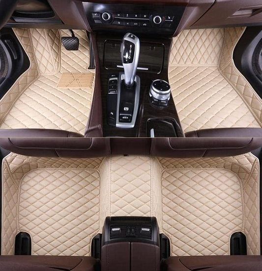 Custom Personalized Floor Mats for Cars，Luxury Full Coverage All Car Floor Mats，Anti-Slip Leather Car Mat Set ，Custom Floor Mats for 98% of Cars, Trucks SUVs (Beige) - color: Beige