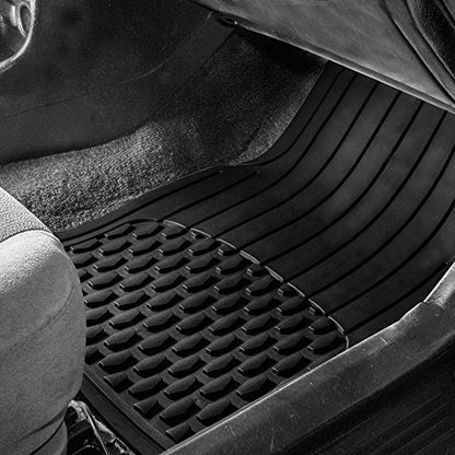 FH Group 4 Piece Liners Trimmable Climaproof™ Vinyl Car Floor Mats- Full Set with Premium Trimmable Vinyl Cargo Liner- Universal Fit for Cars Trucks and SUVs (Black) - color: Black