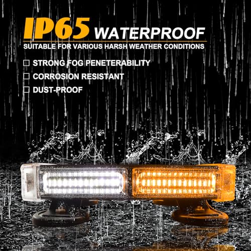 LED Strobe Flashing Light Bar, High Intensity 78 LED Emergency Beacon Hazard Caution Safety Warning Light Bar with Magnetic for Trucks Vehicles Car Roof ATV RV Van, Waterproof(Amber&White) - color: Amber&White