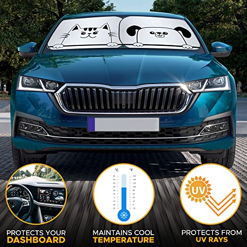 EcoNour Windshield Sun Shade Cartoon Design Medium Size (31" L x 28" W), Funny Printed Car Sunshade Foldable, 240T Polyester Blocks Heat and UV Rays for Front Window Protection - size: Medium-silver