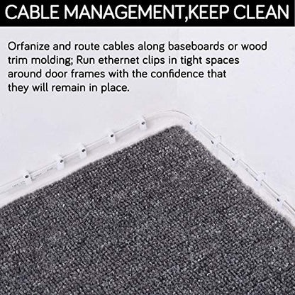 Cable Clips - CableGeeker 100 Pieces Ethernet Cable Clips with Nails 8mm Cord Holder for Cat6 Cat7 Flat Ethernet Cable (White) - style: Nail in Flat Cable Clips 100Pcs