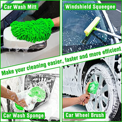 Lezcufer 17Pcs Car Wash Kit,62" Car Wash Brush Mop with Long Handle,Car Cleaning Kit,Car Detailing Brush Set,Car Wash Bucket,Car Wheel Brush,Complete Interior Car Cleaning Supplies