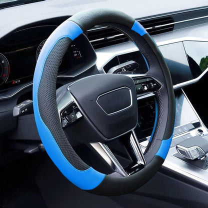 Blue Steering Wheel Cover Microfiber Leather Sporty Car Accessories for Men and Women,Breathable Non-Slip Universal Fit 14 1/2-15 Inch(Black and Blue) - color: Black+Blue