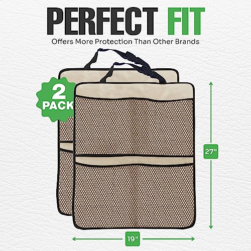 lebogner Back Seat Cover for Kids + 4 Pocket Storage Organizer, 2 Pack Kick Mats Backseat Protector, Car Accessories Waterproof Kick Guard for Vehicles to Protect from Dirt, Mud & Scratches, Beige