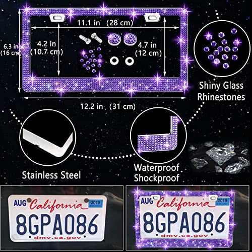 NBTEPEM 27 PCs Purple Violet Bling Car Accessories Set for Women, Steering Wheel Covers Universal Fit 15 Inch, Bling License Plate Frame, Bling Phone Holder, Bling Car Coasters - color: Purple Violet Diamond