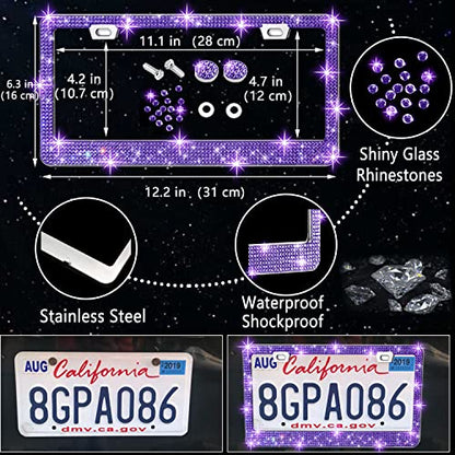 NBTEPEM 27 PCs Purple Violet Bling Car Accessories Set for Women, Steering Wheel Covers Universal Fit 15 Inch, Bling License Plate Frame, Bling Phone Holder, Bling Car Coasters - color: Purple Violet Diamond