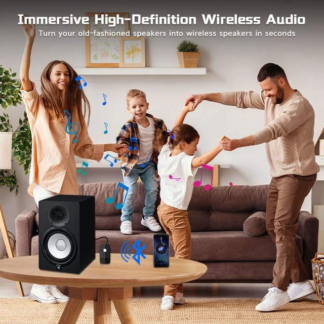 iDIGMALL Advanced Bluetooth 5.4 Receiver for Home Stereo, Wireless Audio Adapter for Wired Speaker Car Stereo Music Streaming with 3.5mm RCA Jack, 20 Hours Playtime, Easy to Slide ON/Off, Multi-Point - color: J205