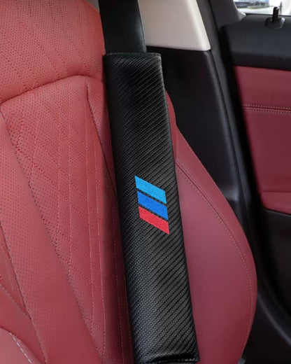 2PCS Car Seat Belt Cover for BMW, Carbon Fiber Seatbelt Shoulder Protection, Soft Car Seat Belt Strap Cushion Protect Your Neck and Shoulder, Car Accessories Seat Belt Pad for Car Truck (Black) - color: QCHJ-002