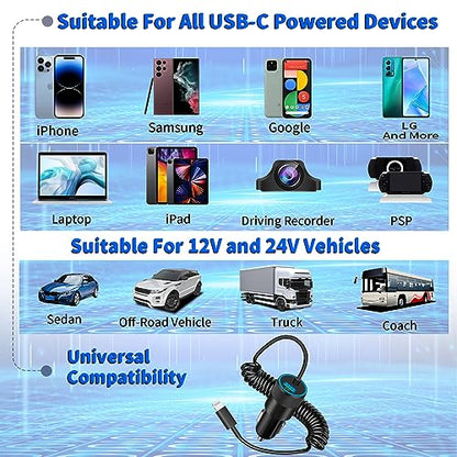 [Apple MFi Certified] iPhone Car Charger Fast Charging, Braveridge 4.8A USB Power Cigarette Lighter Car Carplay Charger Adapter with 6FT Coiled Lightning Cable for iPhone 14 13 12 11 XS XR X 8 SE iPad - size: 6FT