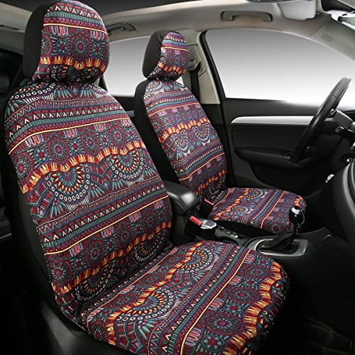Baja Saddle Blanket Car 4PCS Front, Breathable and Washable Striped Woven Automotive Vehicle Universal Boho Seat Cover for Sedan, SUV, Truck, Airbag Compatible - color: Red Baja, size: Front
