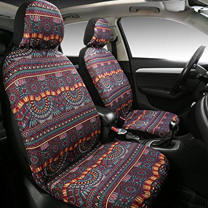 Baja Saddle Blanket Car 4PCS Front, Breathable and Washable Striped Woven Automotive Vehicle Universal Boho Seat Cover for Sedan, SUV, Truck, Airbag Compatible - color: Red Baja, size: Front