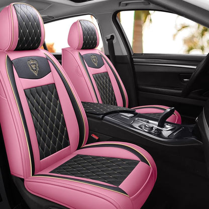 SanQing Car Seat Covers Full Set, Super Luxurious Heavy Universal Duty Waterproof Leather Automotive Vehicle Cover for Cars SUV Pick-up Truck, Non-Slip Seat Pink Car Accessories(Pink Black - color: Full Set/Black pink