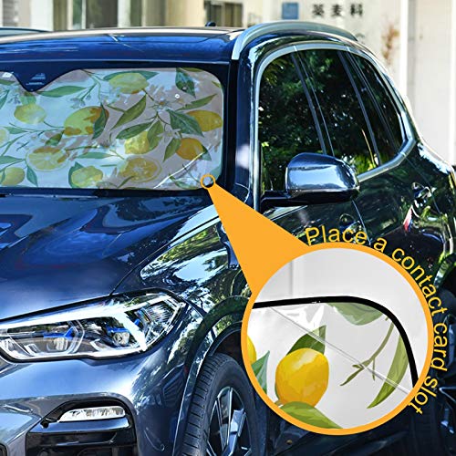 Watercolor Lemon Fruits Flowers Floral Leaves Car Windshield Sunshade Foldable Reflective Sun Shade Blocks UV Rays - color: Lemon