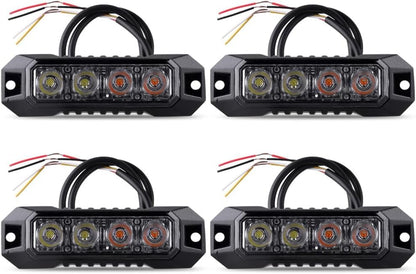 4PCS LED Emergency Strobe Lights 4 LED Amber White Surface Mount Flashing Lights Emergency Strobe Grille Beacon Hazard Warning Lights for Trucks Car Vehicles Trailer ATV RV SUV Tow 12V-24V - color: Amber/White