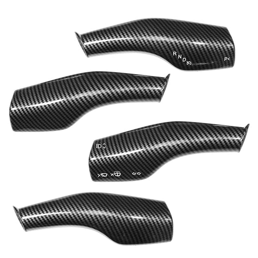 FOAN Steering Lever Cover, Carbon Fiber Car Gear Shift Lever Covers Compatible with Tesla Model 3/Y, Full Protection Gear Shift Cover Accessories, 4PCs, Black - color: Black