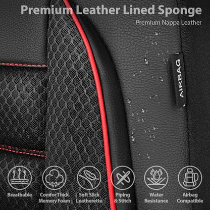 CAR PASS 3D Foam Leather Car Seat Covers Two Front Seats only, Air Mesh Thick Seat Covers, All Weather Car Seat Cover Comfort & Protection for Truck,SUV,Sedan,Van, Airbag Compatible Red - color: Black Red Front