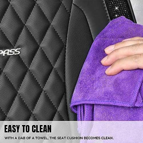 CAR PASS Bling Diamond Back Seat Covers, Nappa Leather Rear Seat Bench Cushion Waterproof Breathable Back Row Protector Universal Fit Car Sedan SUV Pickup Truck Shining Rhinestone Sparkle, Black - color: Black Diamond Rear, size: Back Rear Seats