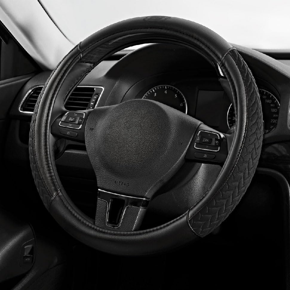 Skechers Steering Wheel Cover,Max Cushioning Leather Steering Wheel Cover Universal Fit 14" 1/2-15" Car Wheel Protector for Men Women Fit Suvs,Vans,Sedans,Car,Trucks,Black - color: Black