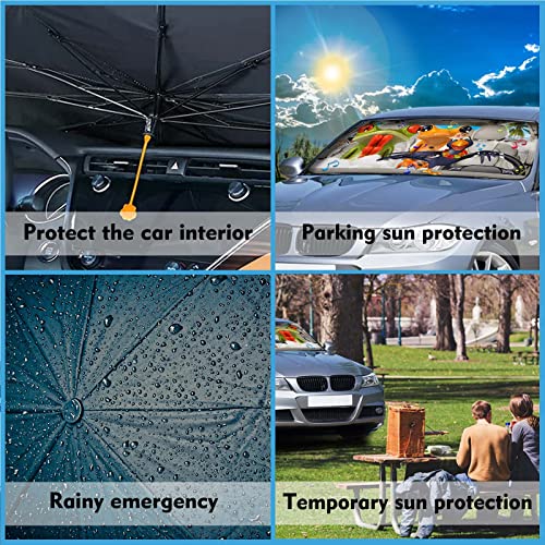 Frog Windshield Sun Shade Umbrella - Foldable UV Block Heat Sunshade for Most Vehicle Car Windshields - color: Frog