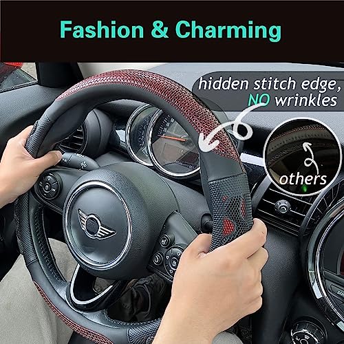 PINCTROT Steering Wheel Cover Great Grip with 3D Honeycomb Anti-Slip Design, Universal 14.5-15 Inch (Wine Red) - color: 1.Wine Red, size: Medium(Standard) Size[14 1/2''-15'']