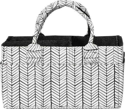 Sammy & Lou Diaper Caddy Organizer - Collapsible Tote Bag with Handles - Organizer for Diapers, Wipes & Baby Changing Supplies - Felt Storage Organizing Bin for Car, Desk, Nursery (Herringbone) - color: Herringbone, size: 11.5" X 6" X 8"