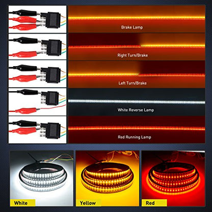 Nilight TR-03 60" Triple 504 LEDs Truck Tailgate Side Bed Light Bar Strip Sequential Amber Brake Running Turn Signal Red/White Reverse - color: 60" Tailgate Light Strip Red/White/Amber 504 LEDs