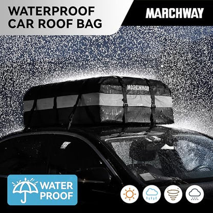 MARCHWAY Waterproof Car Roof Luggage Bag, Weatherproof Soft Shell Rooftop Cargo Carrier Bag for Vehicles with or Without Rack. 6 Door Hooks, Anti Slip Mat, Lock Included (15 Cubic Feet, Black) - size: 15 Cubic Feet, Black