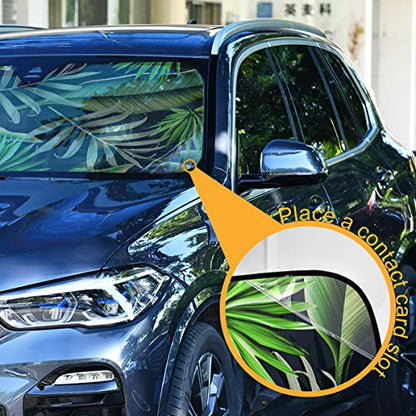Tropical Palm Leaves Front Car Windshield Sunshade Foldable Reflective Sun Shade Blocks UV Rays - color: Palm Leaves