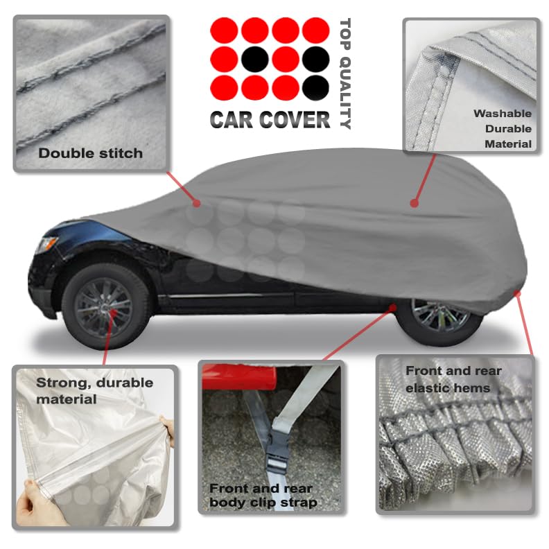 4-Layer Car Cover Soft Cotton Inlay Paint Protect All Weather Indoor Outdoor Automobiles Protector Breathable Fabric with Waterproof Coating Sun Rain Wind Dust Protection for SUV Van - size: XL-508cm(200inch)
