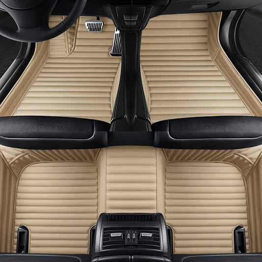 Custom Floor Mats for Cars fit 95% Sedan SUV Sports Car Full Coverage All Weather Men Women Pads Protection Non-Slip Leather Floor Liners (Beige Horizontal Stripes) - color: Beige horizontal stripes