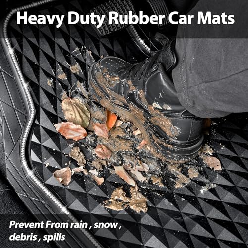 CAR PASS Bling Diamond Black Rubber Car Mats, Heavy Duty Deep Dish All-Weather Floor Mat Anti-Slip 3D Rhombus Waterproof Trim to Fit Liner Universal Glitter Sparkly Shining Rhinestone, 3 Pcs Silver - color: Silver Diamond