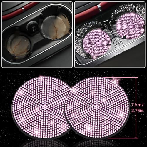 NBTEPEM 27-Piece Bling Car Accessories Set - Universal Fit Steering Wheel Covers, License Plate Frames, Phone Holder, Car Fast Charger, Coasters (Pink) - color: Pink Diamond