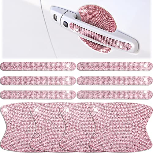 Frienda 10 Pieces Bling Car Accessories for Women Bling Car Door Handle Protector Door Handle Covers for Car Rhinestone Car Bowl Protector Accessories Women Stickers(Pink) - color: Pink