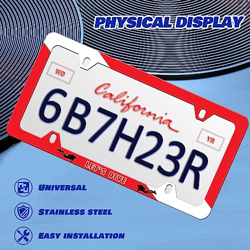 Let‘s Dive License Plate Frame Dive Flag License Plate Frames Personalise Stainless Steel Funny Design Compatible with Standard License Plate Holder for USA and Canada 6 X 12 with Screws - color: Let‘s Dive