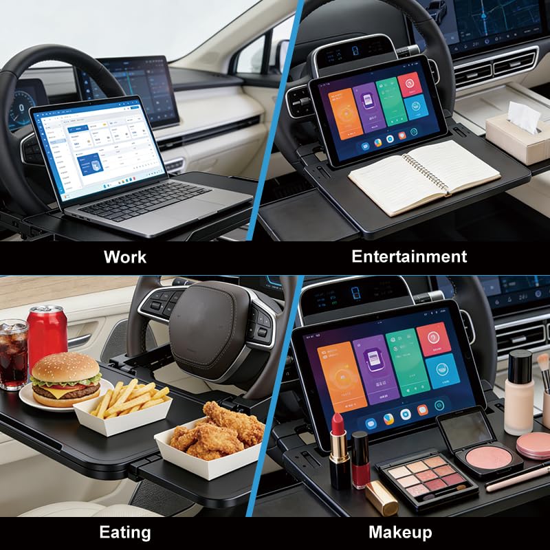 Extra Large Steering Wheel Tray for Car (26") – Adjustable Car Desk, Car Laptop Desk, Steering Wheel Desk Tray, Car Food Tray, Auto Travel Table with Expandable Side Panels for Eating, Working, Laptop